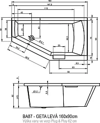 Акриловая ванна Riho Geta 160x90 Plug & Play B030009005 левая, белая глянцевая