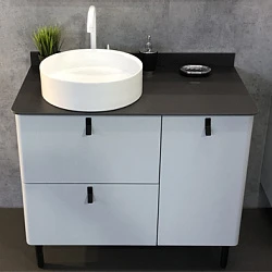 Тумба с раковиной Comforty Сорренто 90Н 00-00000821CF светло-серая, с антрацитовой столешницей
