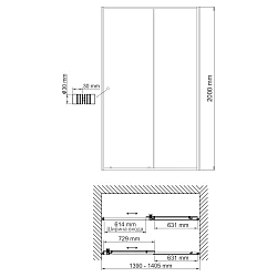 Душевая дверь в нишу Wasserkraft Dill 140см 61S31 профиль черный, стекло прозрачное