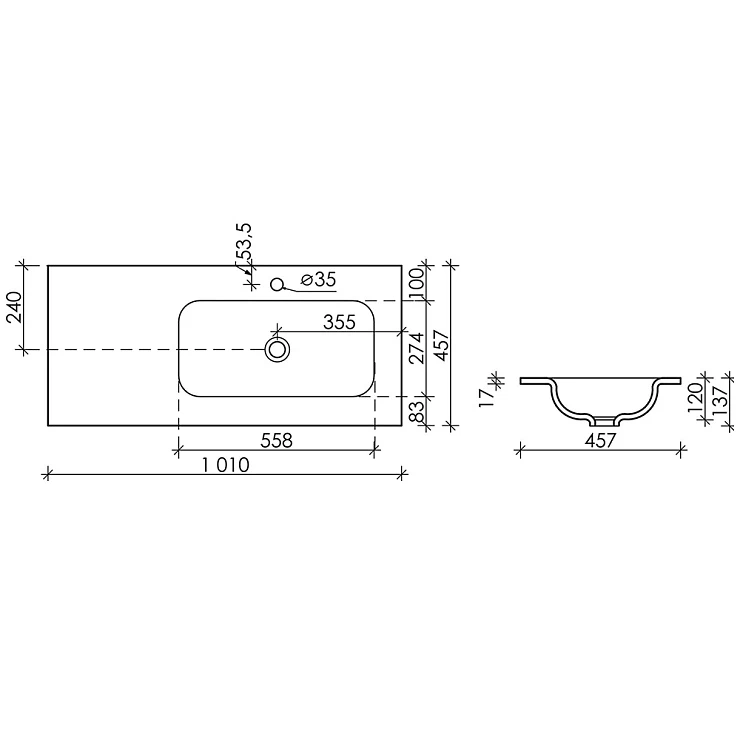 Раковина встраиваемая Ceramica Nova Grace 100см CN7015 белая