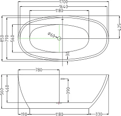 Акриловая ванна ESBANO Sophia 170x85 ESVASOPHB черная глянцевая