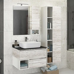 Тумба с раковиной Comforty Прага 75 00-00004198CF дуб белый, с антрацитовой столешницей