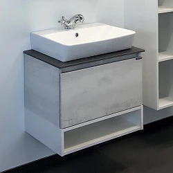 Тумба с раковиной Comforty Прага-60 00-00011848CF дуб белый, с серой столешницей