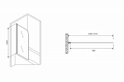 Шторка на ванну ABBER Ewiges Wasser 100x140см AG52100B профиль черный, стекло прозрачное