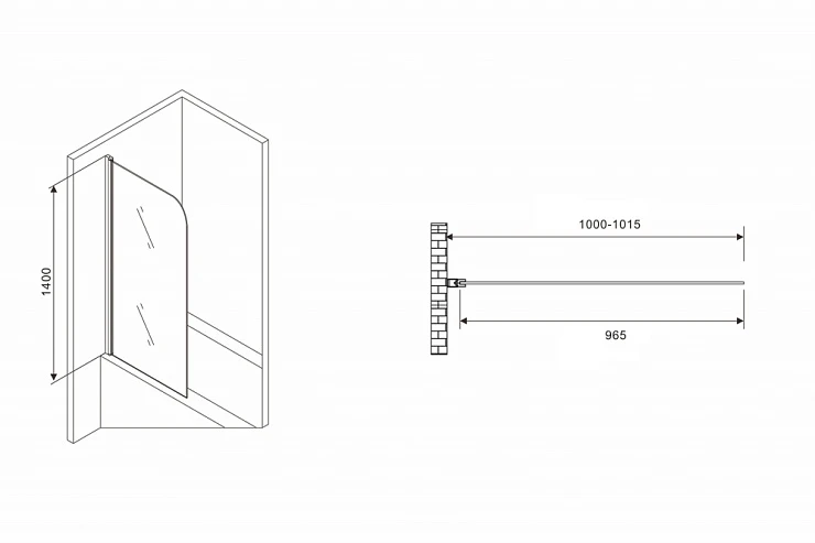 Шторка на ванну ABBER Ewiges Wasser 100x140см AG52100B профиль черный, стекло прозрачное