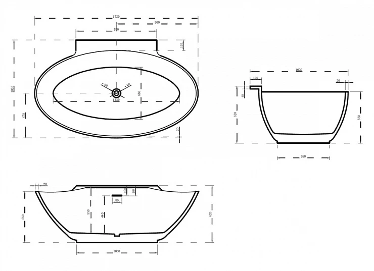 Акриловая ванна ABBER 172x103 AB9237 белая глянцевая