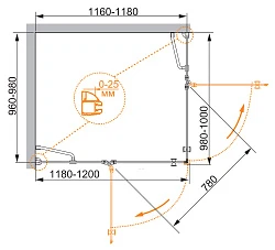 Душевой уголок Cezares Verona 120x100см VERONA-W-AH-2-120/100-P-Cr-L профиль хром, стекло рифленое