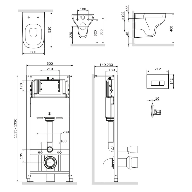 Инсталляция с унитазом и клавишей AM.PM Like IS48051.801700 белый, синий, хром