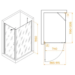 Душевой уголок Dolphin TN-43B (TN-03B+Z-050-2B+O-204B) 900x1200 Арт.54934392-14