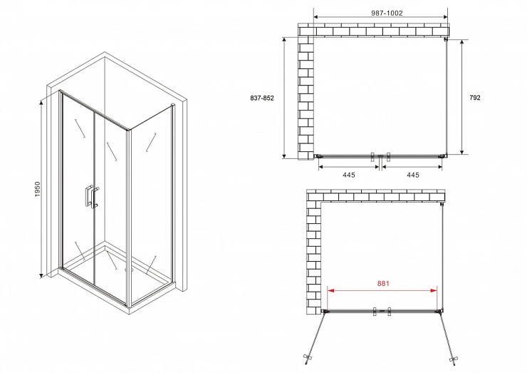 Душевой уголок ABBER Sonnenstrand 100x85см AG04100BC-S85B профиль черный, стекло прозрачное