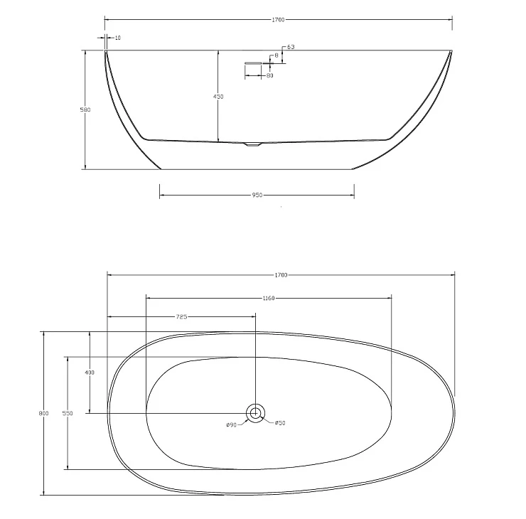 Акриловая ванна ABBER 170x80 AB9211 белая глянцевая