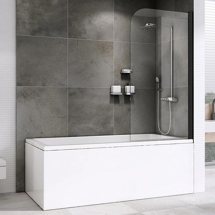 Шторка на ванну ABBER Ewiges Wasser 100x140см AG52100B профиль черный, стекло прозрачное