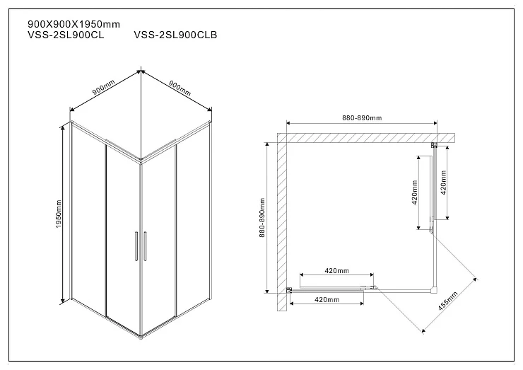 Душевой уголок Vincea Slim 90х90см VSS-2SL900CL профиль хром, стекло прозрачное
