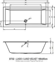 Акриловая ванна Riho Lugo 180x80 Plug & Play B133016005 левая, белая глянцевая