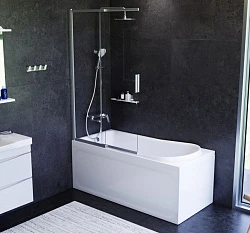Акриловая ванна AM.PM Like 150x70 с каркасом и шторкой и душевой системой W80ASET-150SL белый, хром
