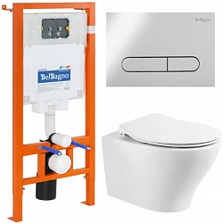 Комплект системы инсталляции BelBagno с унитазом и кнопкой BB340CHR/BB2020SC/BB002-80/BB005-PR-CHROM