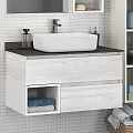 Тумба с раковиной Comforty Прага 90 00-00003827CF дуб белый, с антрацитовой столешницей