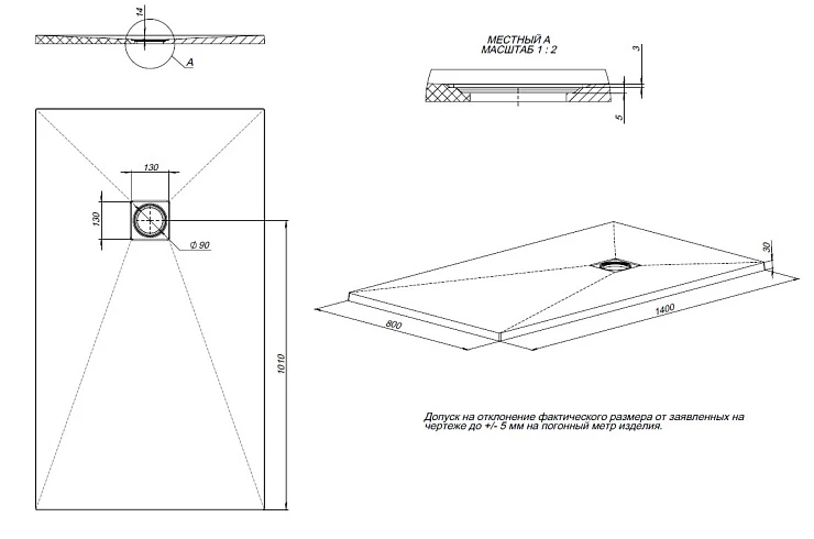 Душевой поддон Allen Brau Priority 140x80см 8.31008-PWM серый