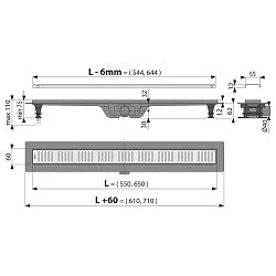 Душевой лоток AlcaPlast APZ10-Simple 650M с решеткой и опорами, хром