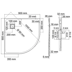 Душевой поддон Wasserkraft Leine 90x90см 35T01 белый