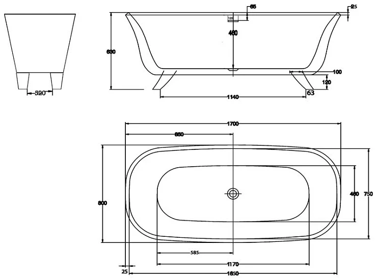 Акриловая ванна BelBagno 170x80x630 BB41-170 белая глянцевая