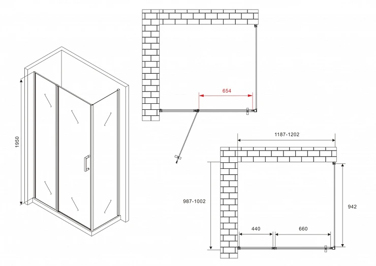 Душевой уголок ABBER Sonnenstrand 120x100см AG04120BS-S100B профиль черный, стекло прозрачное