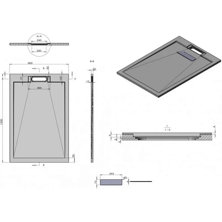 Душевой поддон Esbano Luxe 120х80 ESPLX 128B черный