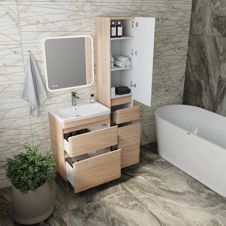 Тумба с раковиной Style Line Атлантика 60 напольная, ясень перламутр
