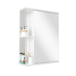 Зеркальный шкаф подвесной SanStar Универсальный 55 с полками для ванной комнаты белый