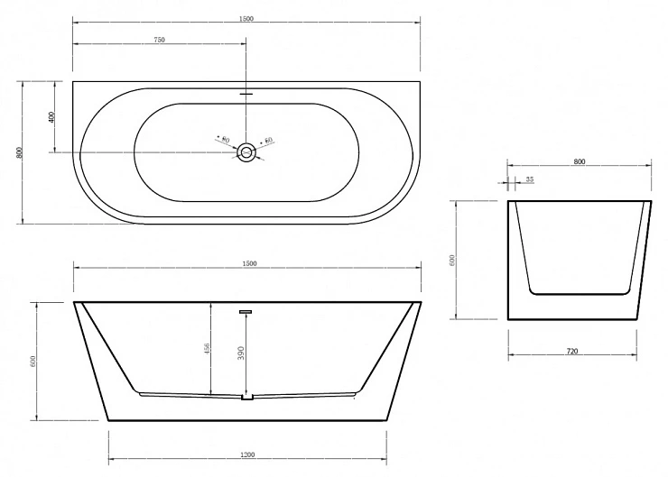 Акриловая ванна ABBER 150x80 AB9216-1.5 белая глянцевая