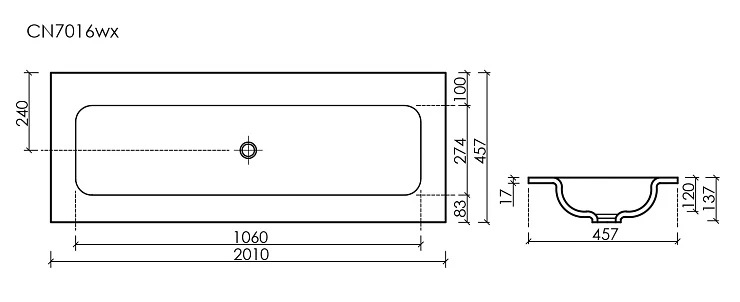Раковина встраиваемая Ceramica Nova Grace 120см CN7016MBwx черная матовая