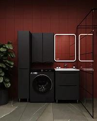 Тумба с раковиной Style Line Бергамо мини 60 напольная, антискрейч черный матовый