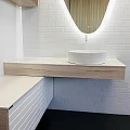 Тумба с раковиной Comforty Клеон 120 00-00001892CF дуб дымчатый, с правой белой столешницей