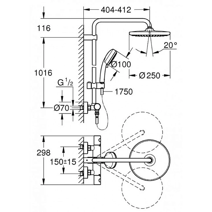 Душевая стойка Grohe Tempesta Cosmopolitan System 250 с термостатом 26670000 хром