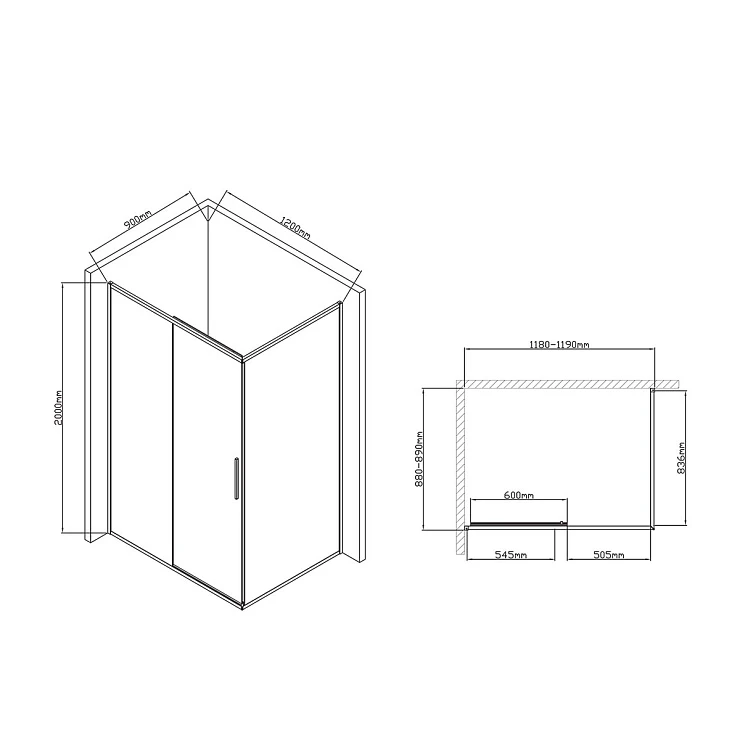 Душевой уголок Vincea Slim-U 120х90см VSR-2SU9012CLB профиль черный, стекло прозрачное