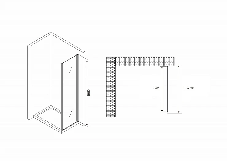 Душевая перегородка ABBER Schwarzer Diamant 195x70см S70M профиль хром, стекло матовое