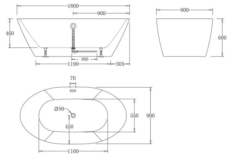 Акриловая ванна BelBagno 180x90x60 BB68-180 белая глянцевая