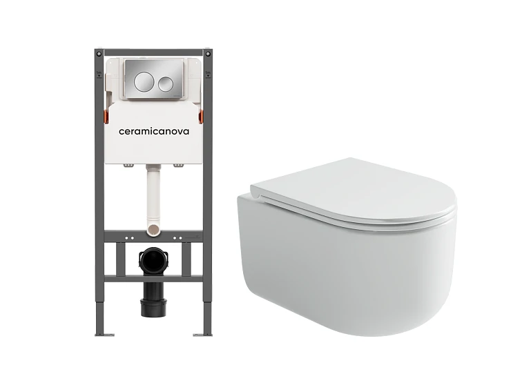 Комплект инсталляции Ceramica Nova CN121001CH с унитазом CN4006, кнопка хром глянец