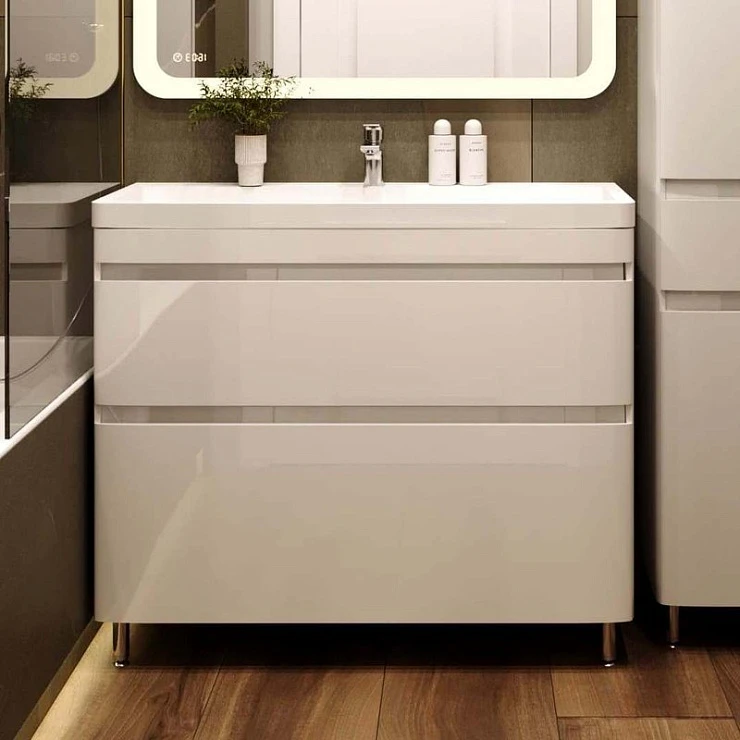 Тумба с раковиной Style Line Атлантика 100 напольная, антискрейч белый матовый