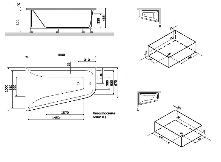 Акриловая ванна AM.PM Spirit 160x100 W72A-160R100W-A2 белая глянцевая