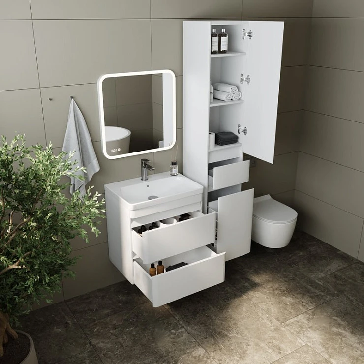 Тумба с раковиной Style Line Атлантика 60 антискрейч белый матовый