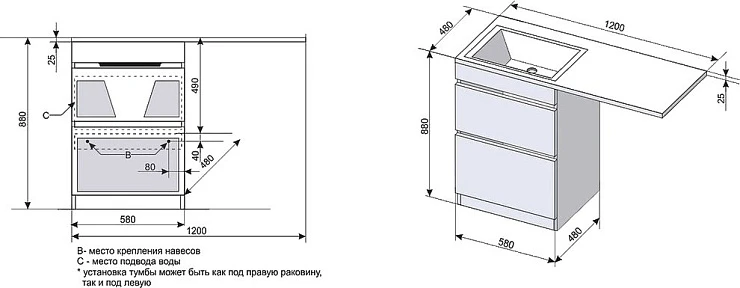 Тумба с раковиной Style Line Даллас 120 напольная, левая, эмаль, белый глянец