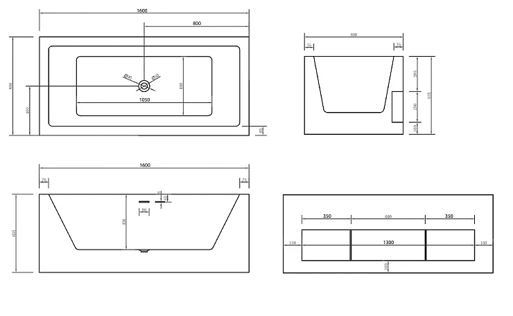 Акриловая ванна ABBER 160x80 AB9339-1.6 белая глянцевая