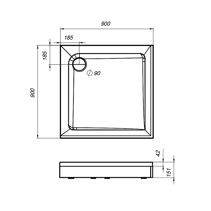 Душевой уголок AM.PM Gem 90x90см W90G-404-090MT профиль хром, стекло прозрачное