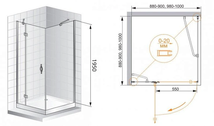 Душевой уголок Cezares Bergamo 100x100см BERGAMO-W-A-1-100-P-Cr-R профиль хром, стекло рифленое