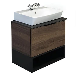 Тумба с раковиной Comforty Штутгарт 60 00004151039CF дуб тёмно-коричневый, с черной столешницей