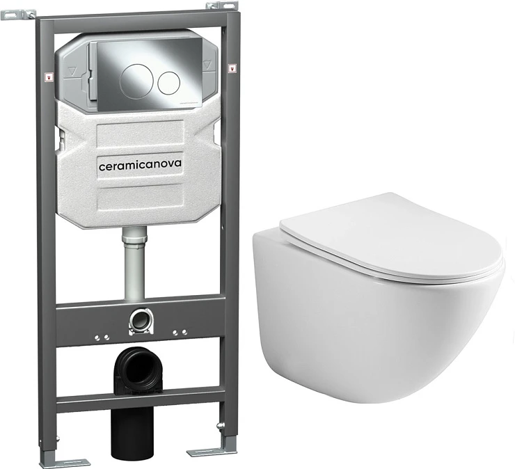 Система инсталляции для унитазов Ceramica Nova Envision Round CN1001CH с кнопкой и унитазом CN1905 
