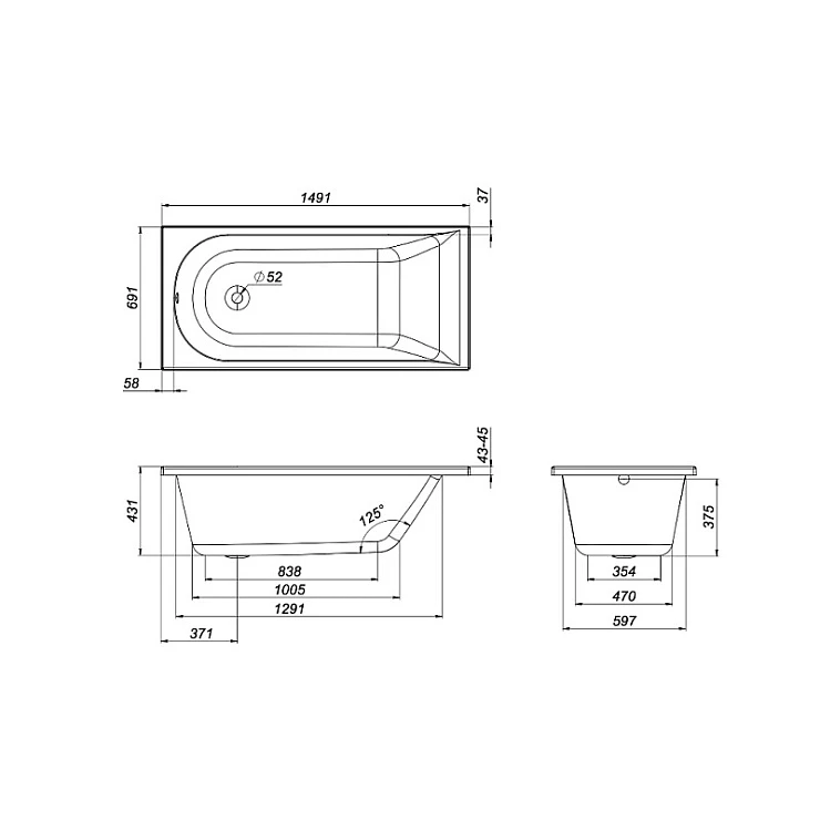 Акриловая ванна AM.PM Spirit 150x70 W72A-150-070W-A2 белая глянцевая