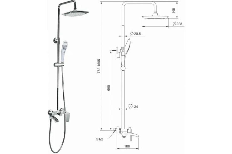 Душевая стойка Gappo G2448-8 хром / белый