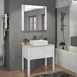 Тумба с раковиной Comforty Лондон 90-1 00-00006547 белая глянцевая, с бежевой столешницей